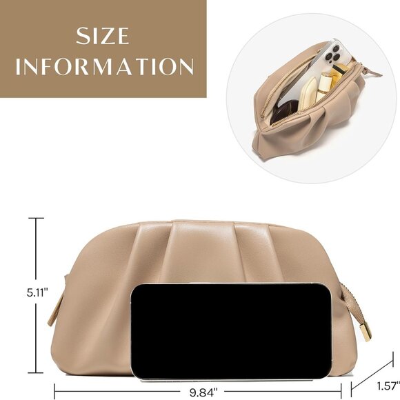CHUNLI Dressy Vegan Leather Clutch Purse for Women Formal, Soft Pleated PU Eveni - Picture 3 of 6